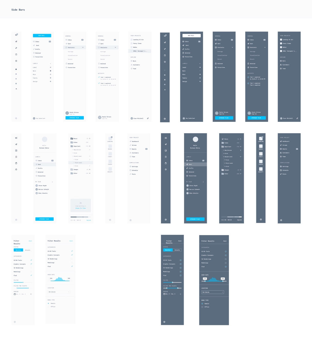 Wireframe color scheme for the Control Panel design system
