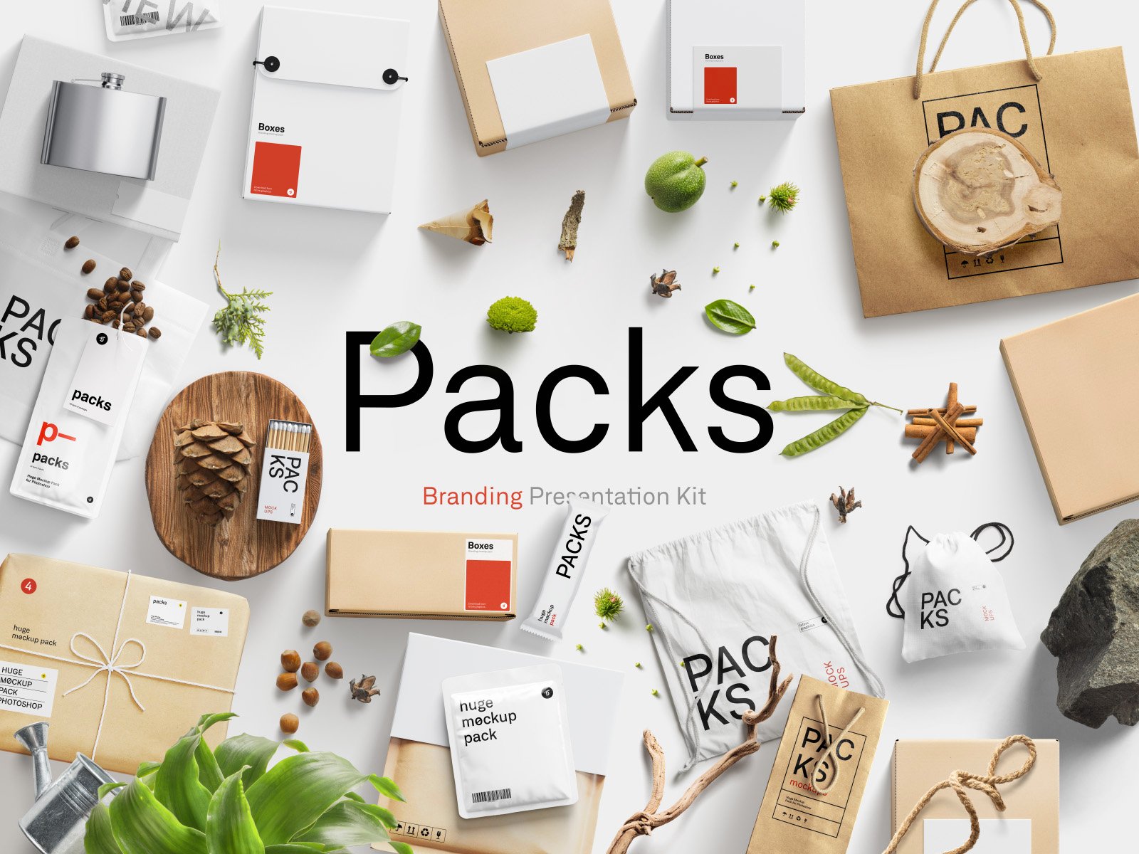 Packs Mockup Bundle. All types of packages mockups and a lot of environment items